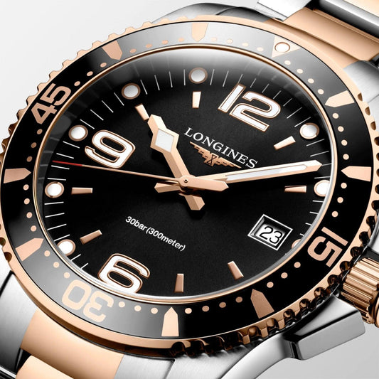 Longines HydroConquest 41毫米黑色石英钢表 PVD 玫瑰金涂层 L3.740.3.58.7