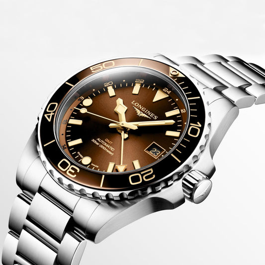 浪琴Hydroconquest GMT 41毫米棕色自动上链精钢腕表 L3.790.4.66.6