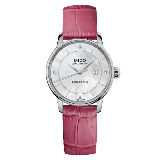 美度 Baroncelli Signature Lady Colors Box 特别版 30mm 珍珠母贝自动上链精钢腕表 M037.207.16.106.00