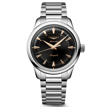 Longines Conquest Heritage 38mm 黑色自动钢表 L1.649.4.52.6