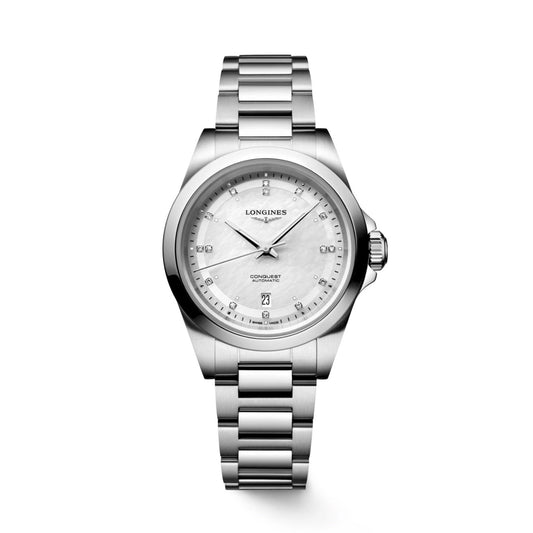 Longines Conquest 30毫米珍珠母贝钻石自动钢表 L3.320.4.87.6
