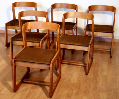 Set di 6 sedie Willy Rizzo per Mario Sabot, velluto marrone, anni '70