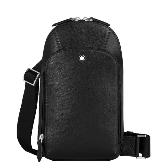 Montblanc borsa a tracolla sartorial nero con goffratura saffiano nera e hardware argentato elegante e funzionale