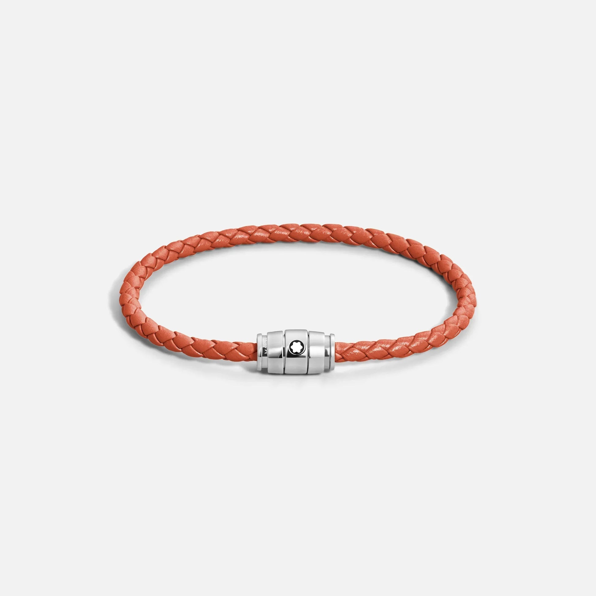 Bracciale montblanc in pelle meisterstück cayenne arancione con tre anelli e chiusura magnetica argento