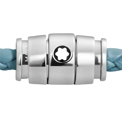 Chiusura magnetica argentata con emblema a stella su cordone intrecciato in pelle meisterstück blu fumè