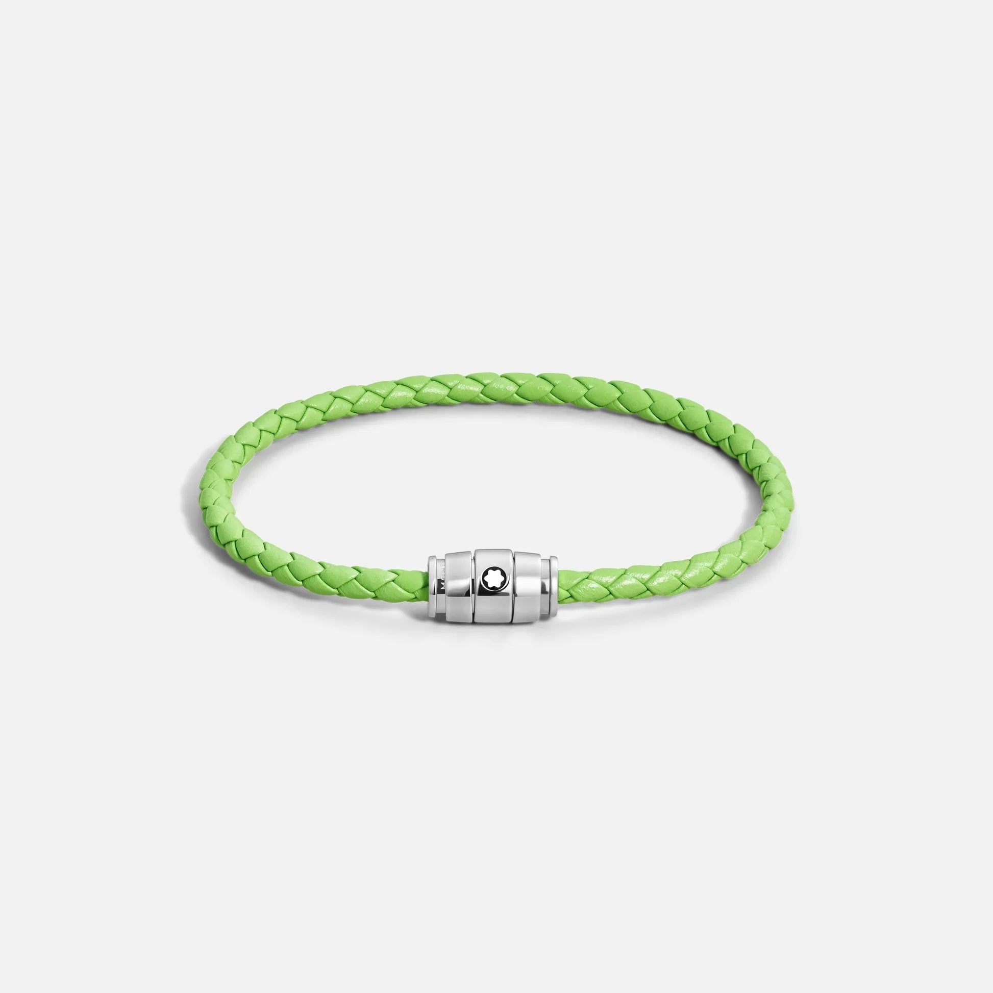 Bracciale montblanc in pelle meisterstück lime intrecciata con chiusura magnetica in acciaio silver elegante