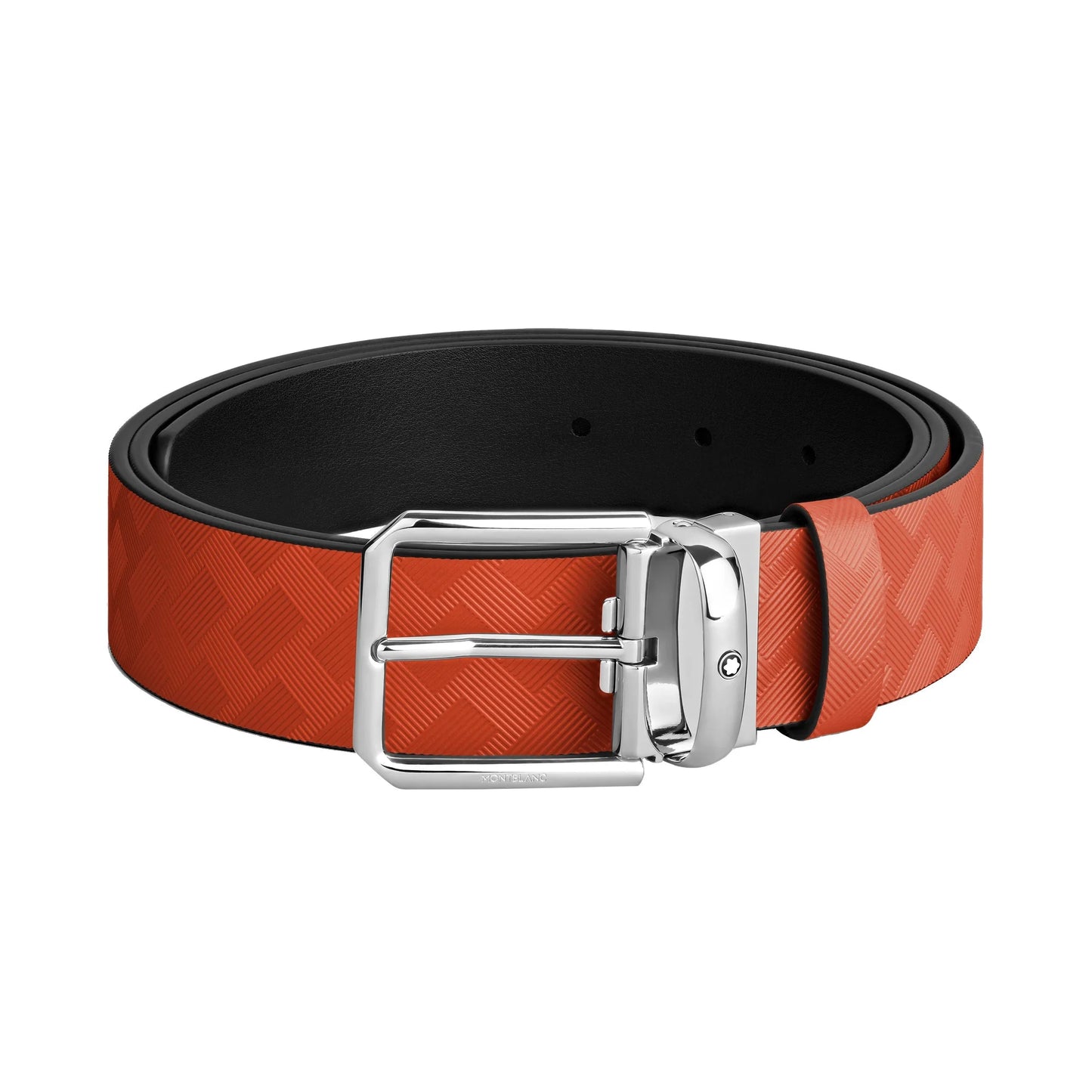 Montblanc cintura extreme 3.0 in pregiata pelle cayenna arancione con l’iconico motivo extreme e fibbia argento