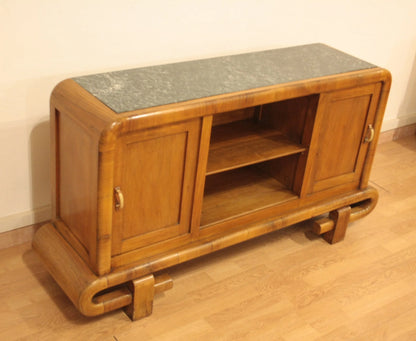 Toeletta art decò in noce con piano in marmo stile vintage anni 50 mid century modern italiano