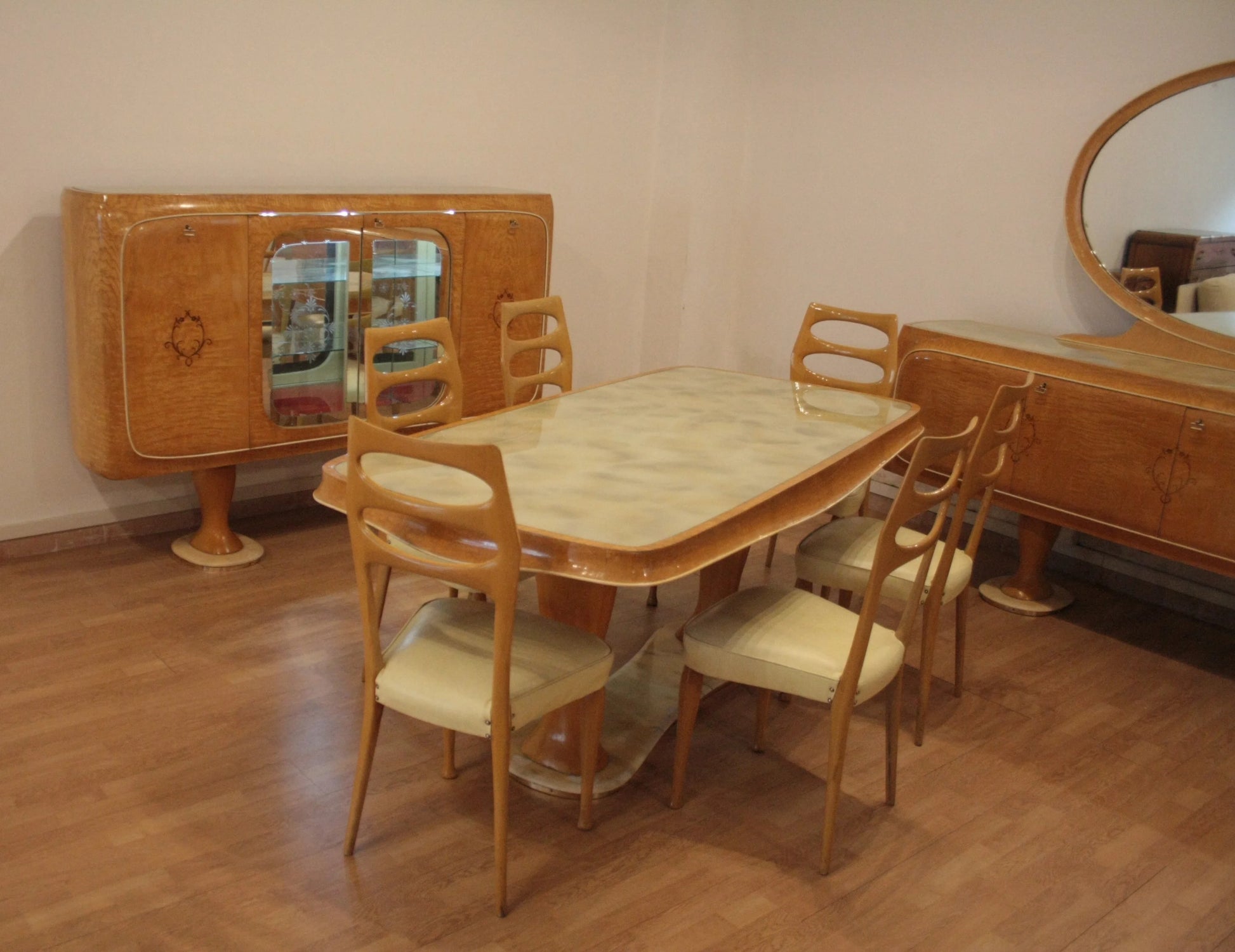 Mobile bar credenza mid-century moderna di vittorio dassi con tavolo in marmo vintage anni 50