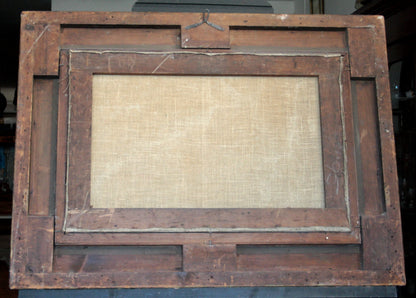 Antica cornice in legno con inserto di tessuto intrecciato finitura marrone rustica joseph paul pettitt george young the mussel gatherers south coast gatherers