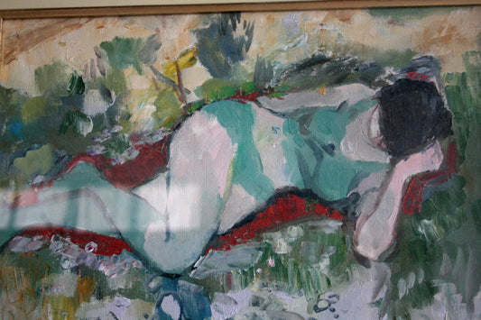 Dipinto olio su tela raffigurante donna distesa firmata savino labò con firma bel dipinto donna distesa