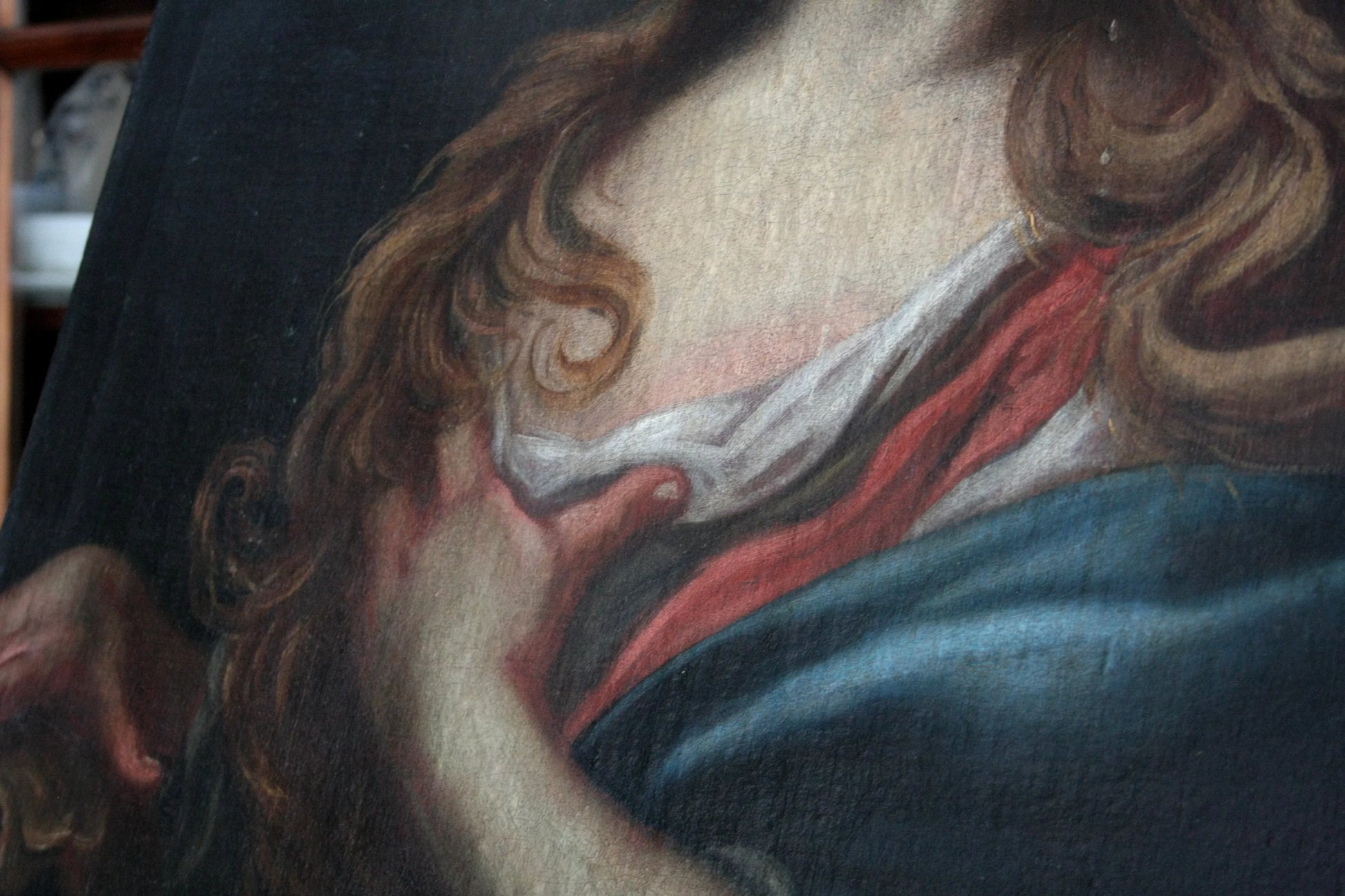 Dipinto maddalena penitente olio su tela raffigurante petto e mano femminile per casa e design fine 600
