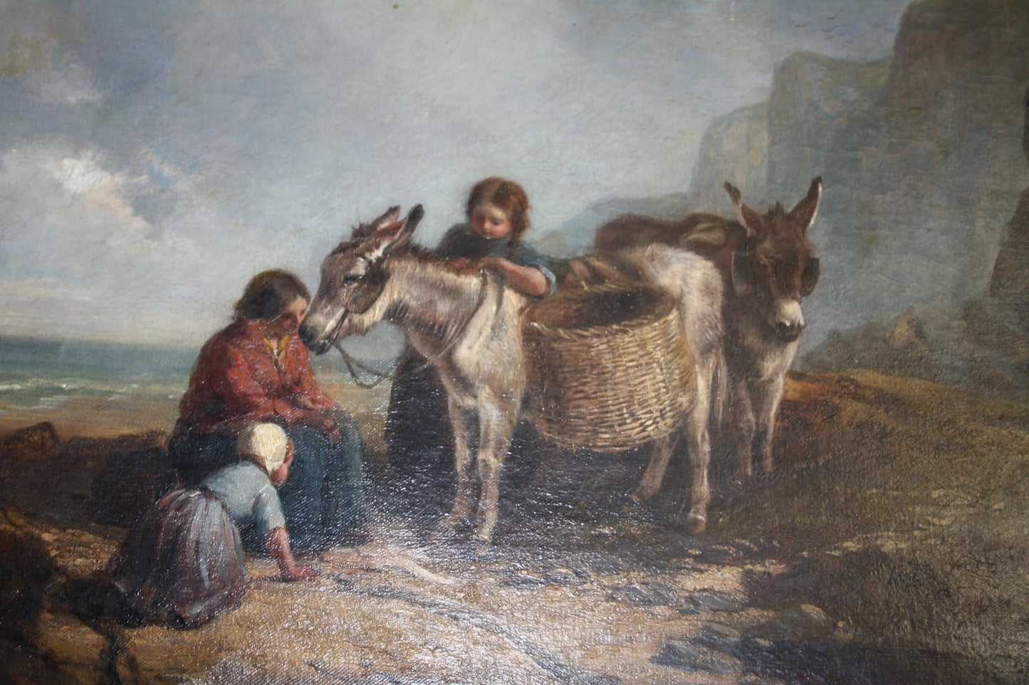 Cesto intrecciato con manici in fibra naturale marrone collegato a joseph paul pettitt george young the mussel gatherers