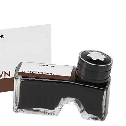 Boccetta d’inchiostro montblanc 60 ml toffee brown marrone in vetro trasparente con tappo nero e stella bianca