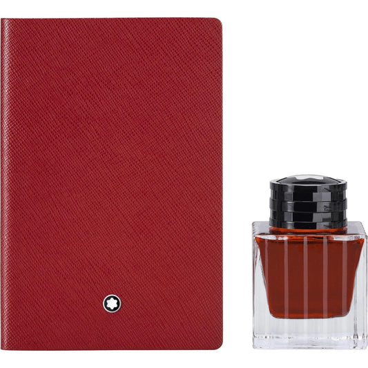 Red blocco note montblanc set blocco in pelle con logo argento e inchiostro rosso da 50 ml modello 117597