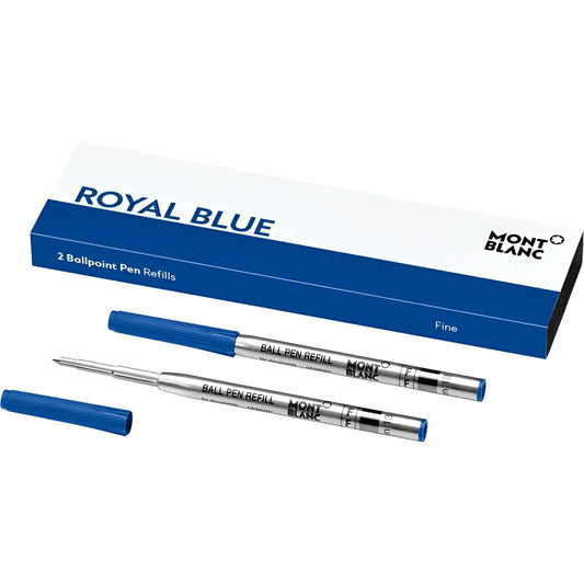 Montblanc 2 refill per penna a sfera punta f royal con inchiostro royal blue blu e corpo metallico argento