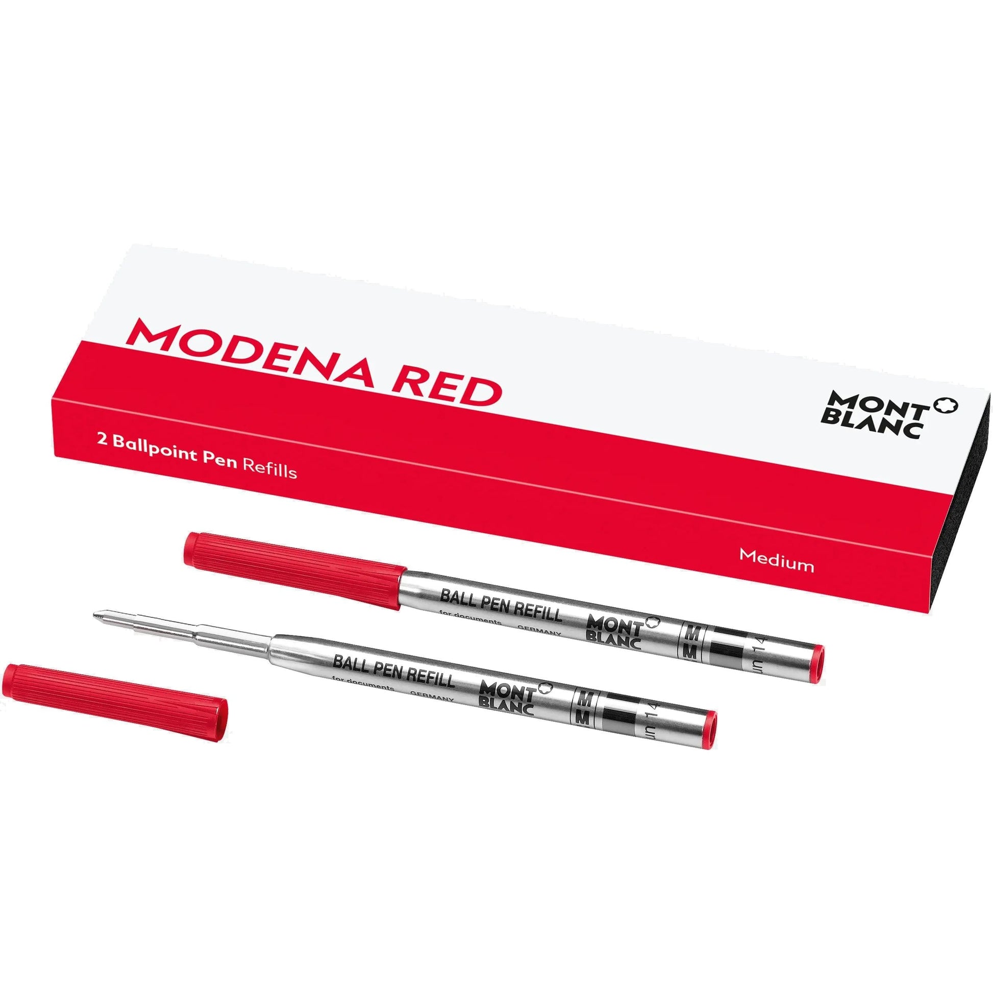 Refill modena rosso per penna a sfera montblanc con punta m rosso e corpo metallico argento