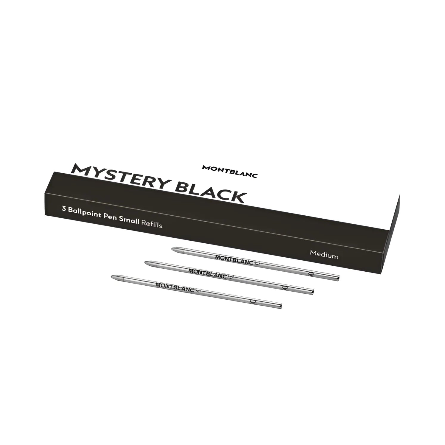 Montblanc 3 refill piccoli per penna a sfera mystery black nero con finitura metallica argento elegante