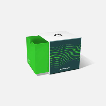 Montblanc boccetta d’inchiostro starwalker polargreen in confezione verde e bianca con design a linee ondulate