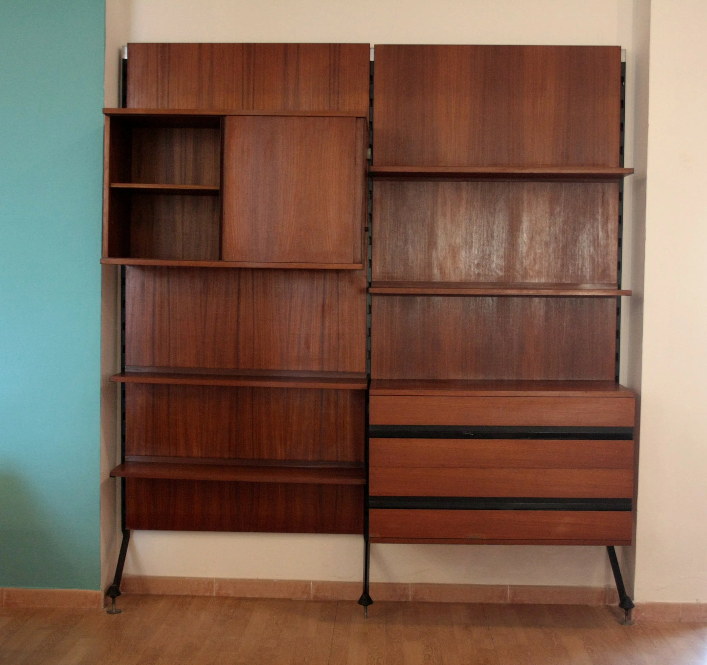 Libreria due moduli in legno parete modulare urio disegnata da ico e luisa parisi per mim 1957 italia 60’s