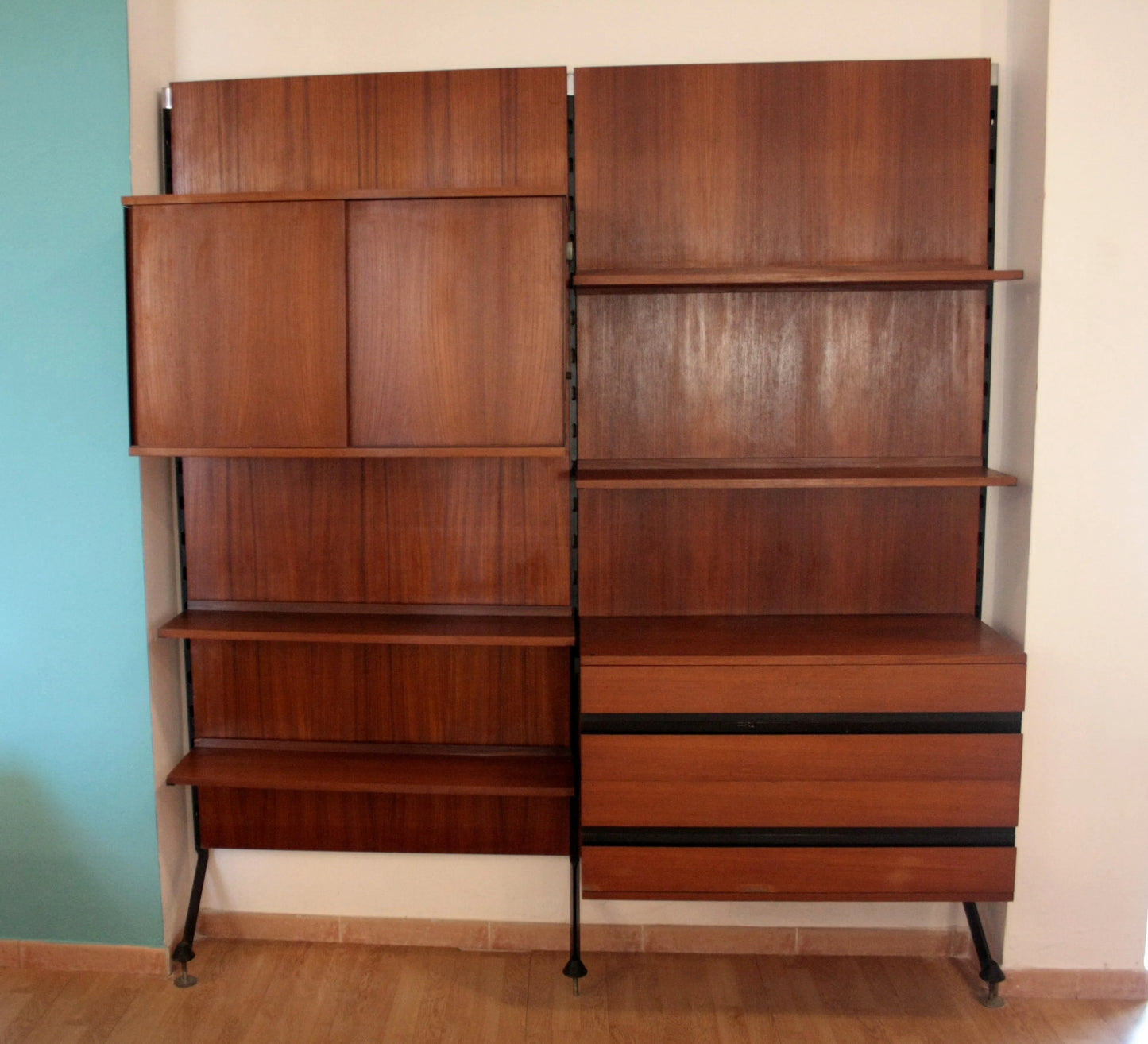 Libreria due moduli in legno parete modulare urio disegnata da ico e luisa parisi per mim 1957 italia 60’s
