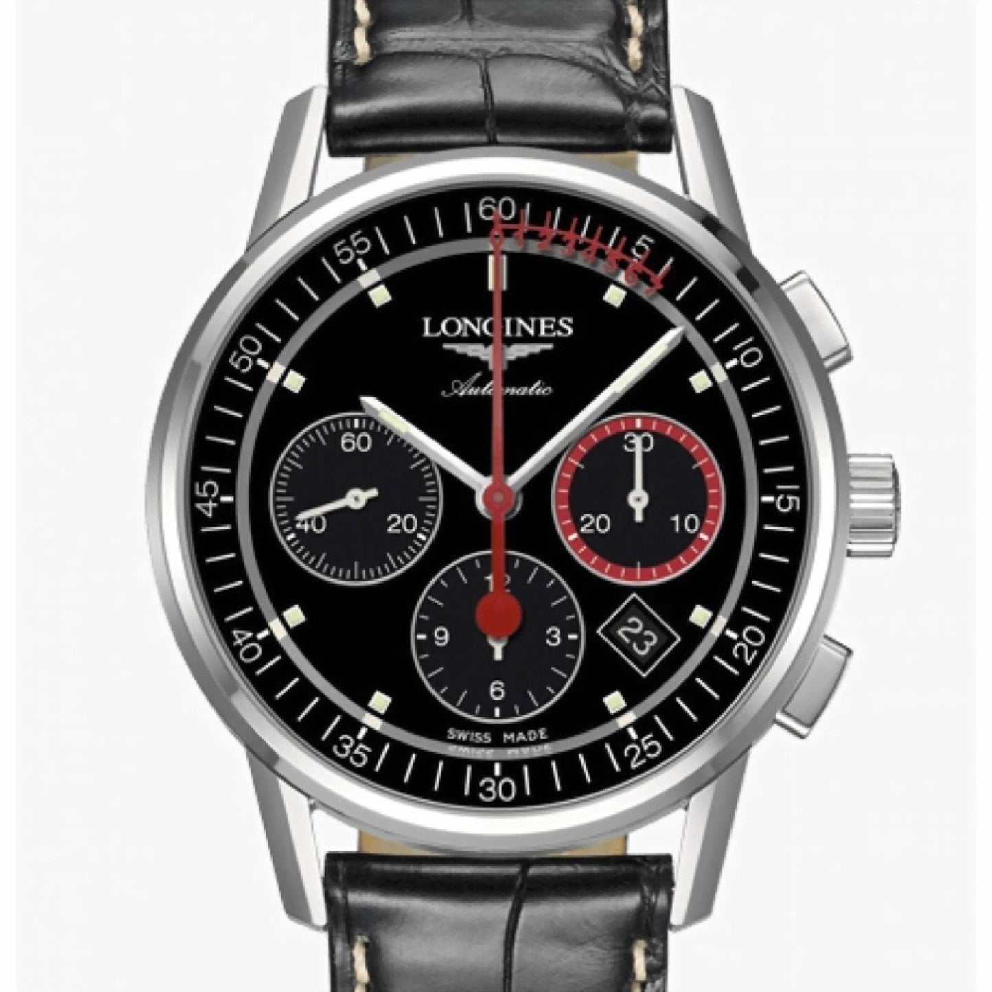 Longines 计时码表 Column-Wheel Record 41毫米 黑色 钢 自动 L4.754.4.52.4