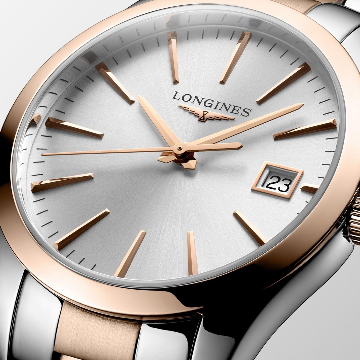 Longines 征服者经典款 34毫米 银色 石英 钢 PVD 玫瑰金 L2.386.3.72.7