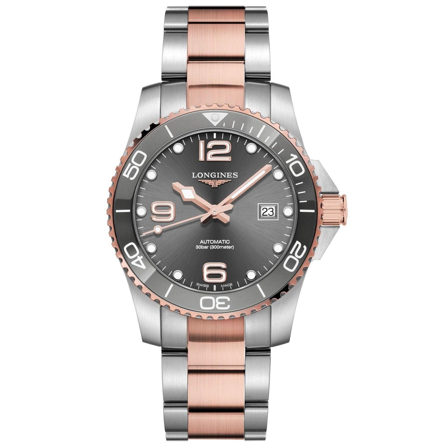 Longines 手表 HydroConquest 41毫米 灰色 自动 钢制 PVD 玫瑰金装饰 L3.781.3.78.7