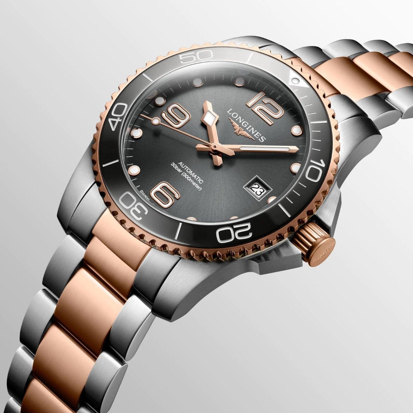 Longines 手表 HydroConquest 41毫米 灰色 自动 钢制 PVD 玫瑰金装饰 L3.781.3.78.7