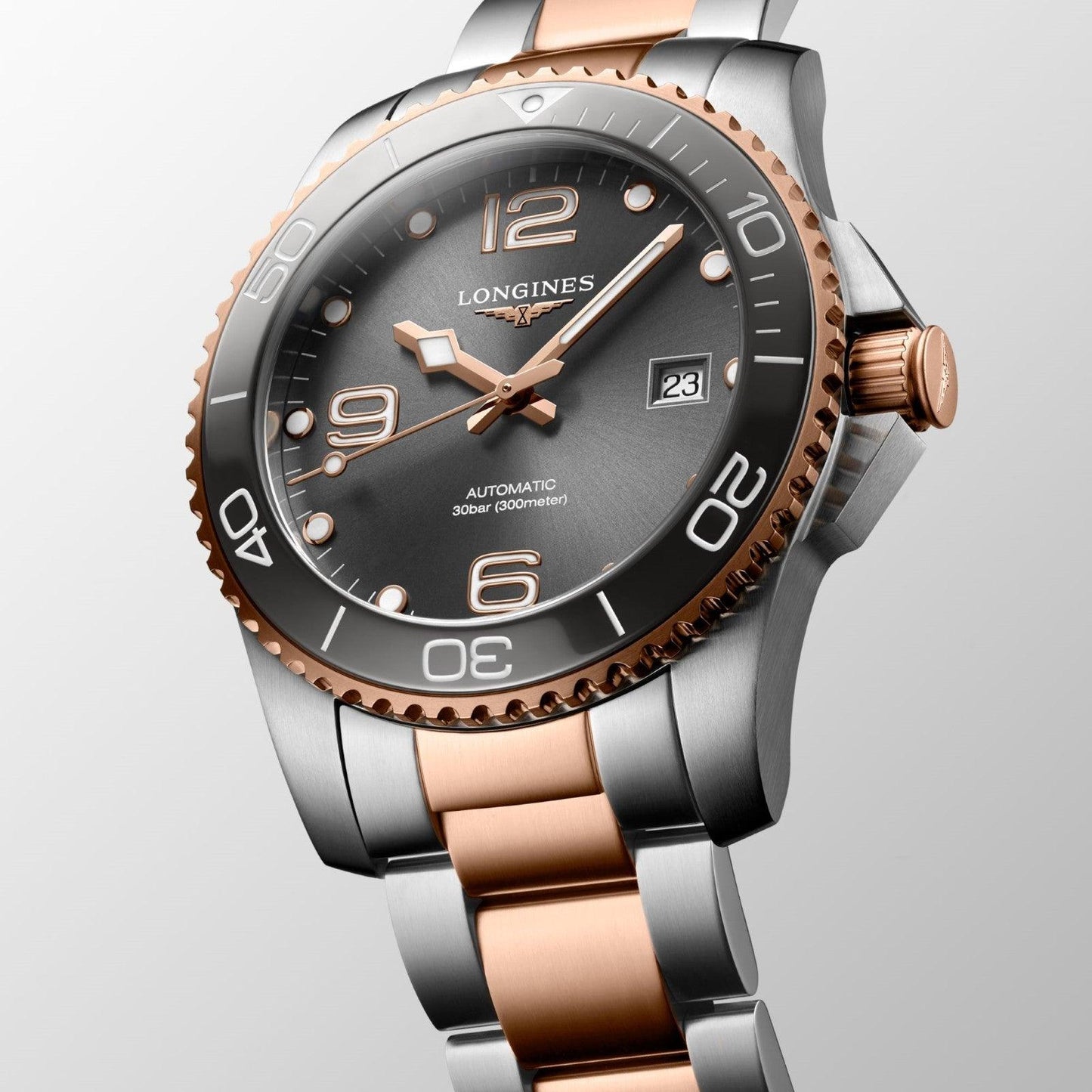 Longines 手表 HydroConquest 41毫米 灰色 自动 钢制 PVD 玫瑰金装饰 L3.781.3.78.7
