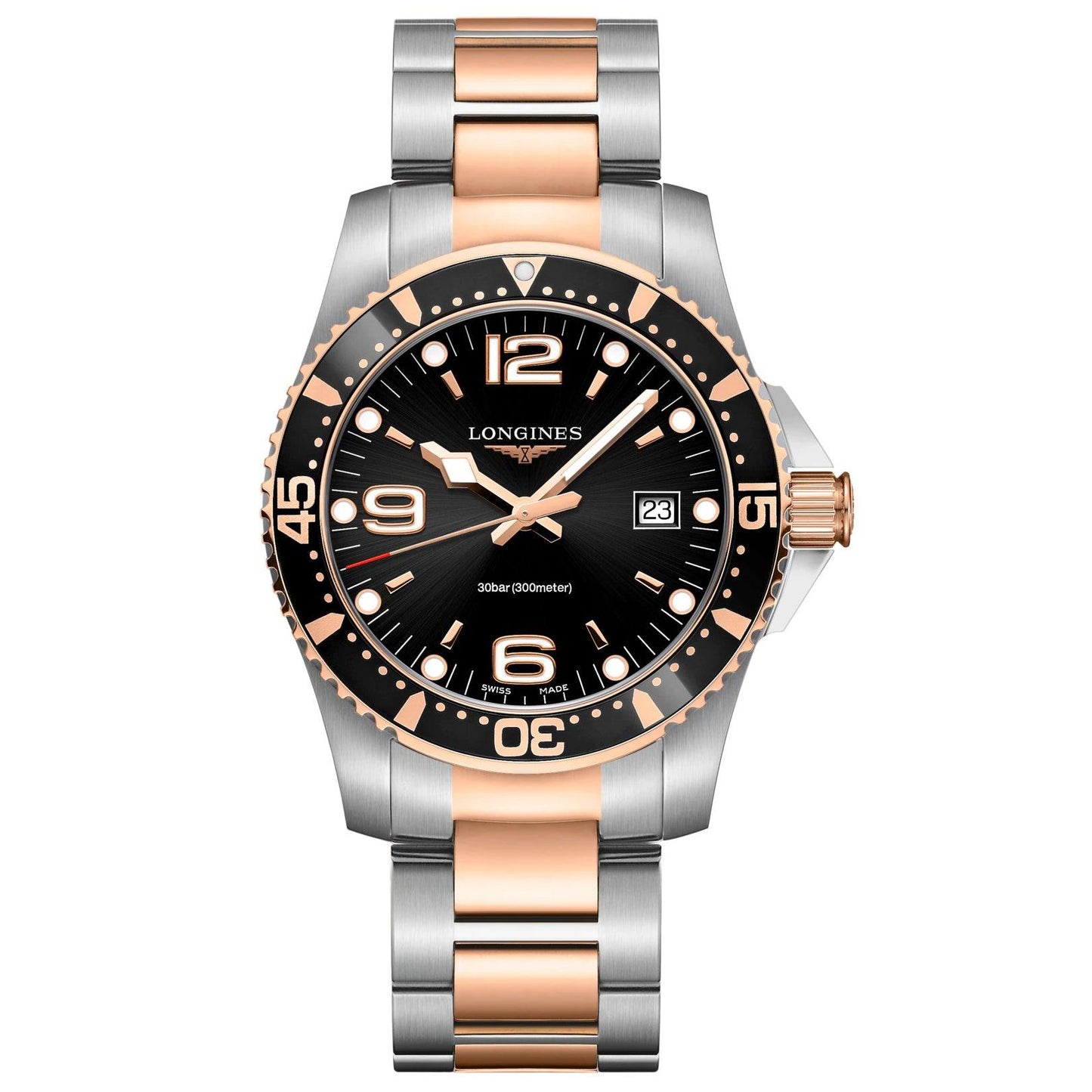 Longines HydroConquest 41毫米黑色石英钢表 PVD 玫瑰金涂层 L3.740.3.58.7