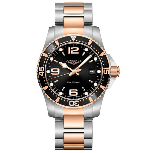 Longines HydroConquest 41毫米黑色石英钢表 PVD 玫瑰金涂层 L3.740.3.58.7