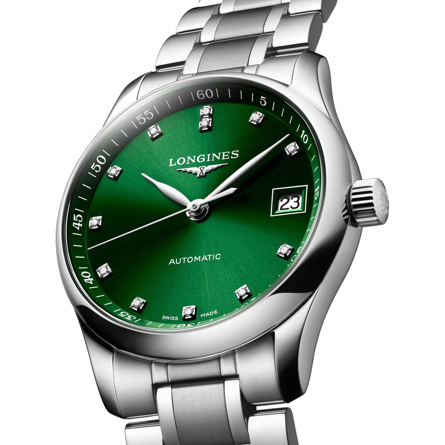Longines Master Collection 34毫米绿色钻石自动钢表 L2.357.4.99.6