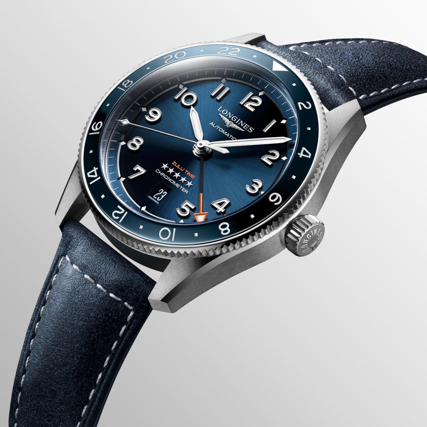 Longines orologio Spirit Zulu Time 42mm blu automatico acciaio L3.812.4.93.2