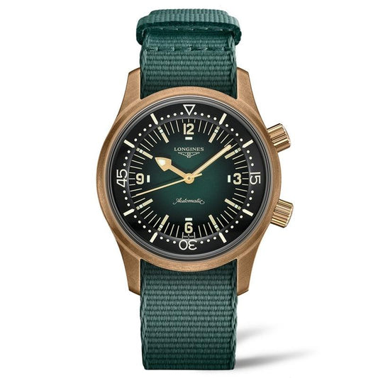 浪琴 The Longines Legend Diver 42毫米绿色自动机械青铜钛合金表 L3.774.1.50.2