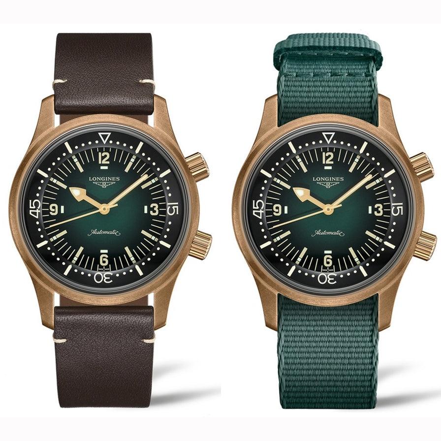 浪琴 The Longines Legend Diver 42毫米绿色自动机械青铜钛合金表 L3.774.1.50.2