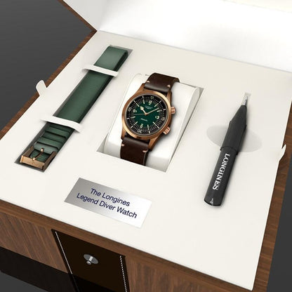 浪琴 The Longines Legend Diver 42毫米绿色自动机械青铜钛合金表 L3.774.1.50.2