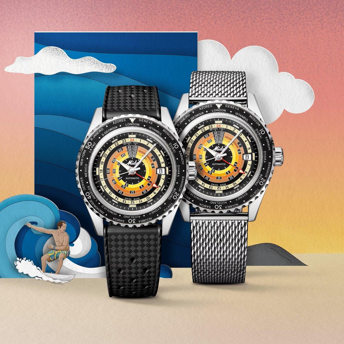 Mido Ocean Star Decompression Worldtimer 特别版 40毫米黑色自动机械钢表 M026.829.17.051.00
