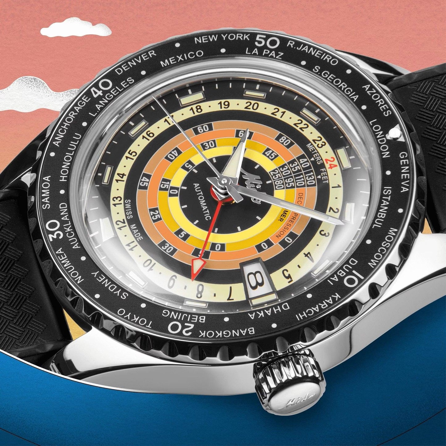 Mido Ocean Star Decompression Worldtimer 特别版 40毫米黑色自动机械钢表 M026.829.17.051.00