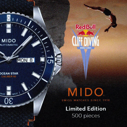 美度 Ocean Star Red Bull Cliff Diving 限量500支 42毫米 蓝色自动机械钢表 M026.430.17.041.00