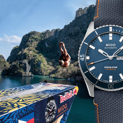 美度 Ocean Star Red Bull Cliff Diving 限量500支 42毫米 蓝色自动机械钢表 M026.430.17.041.00