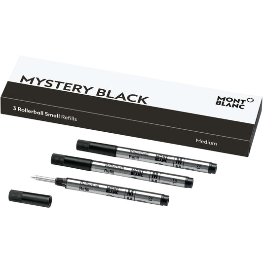 Montblanc 3支小号滚珠笔替芯 M尖 神秘黑 128240