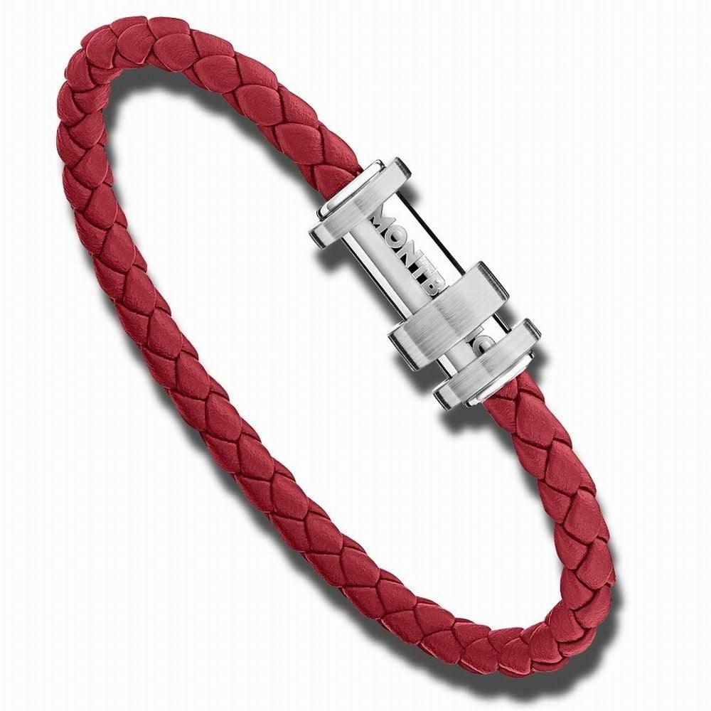 Montblanc 男士手链 红色编织皮革钢制 L 码 118881 68