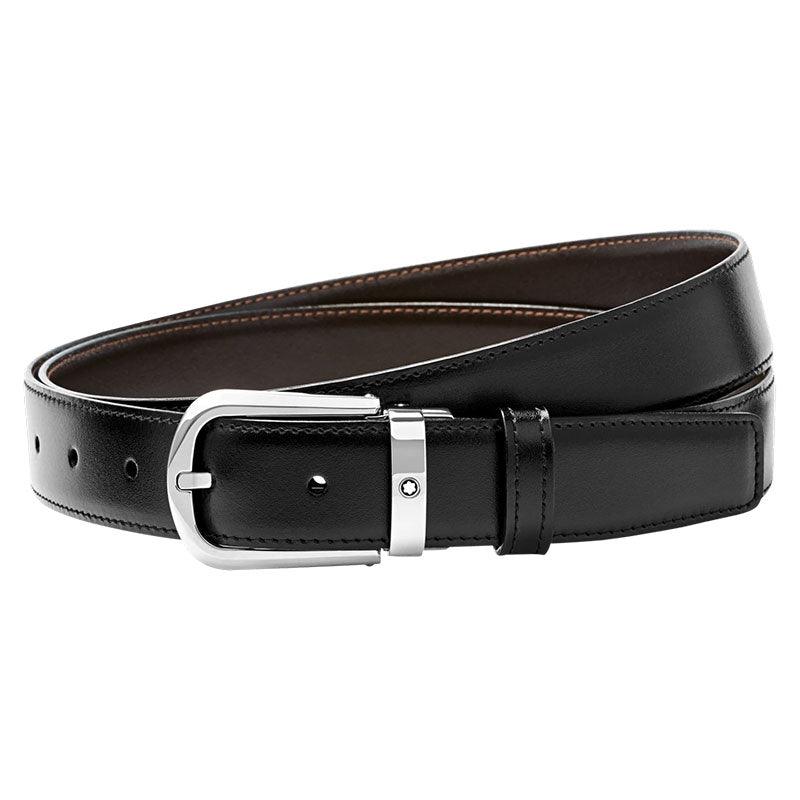 Montblanc 男士优雅黑色/棕色 30毫米可调双面皮带 114412