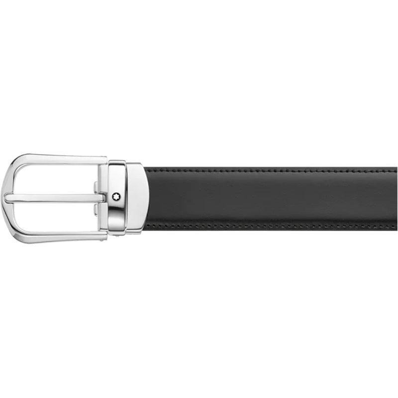 Montblanc 男士优雅黑色/棕色 30毫米可调双面皮带 114412