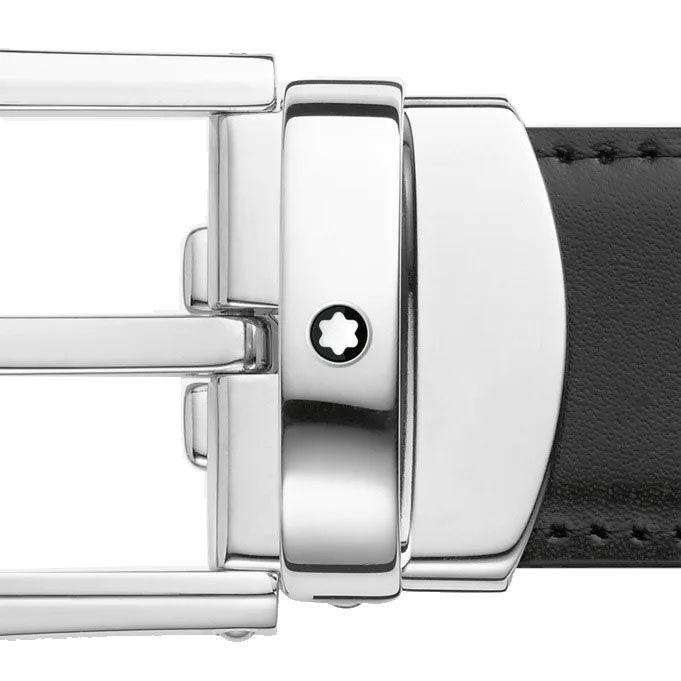 Montblanc 男士优雅黑色/棕色 30毫米可调双面皮带 114412