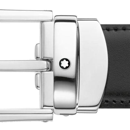Montblanc 男士优雅黑色/棕色 30毫米可调双面皮带 114412