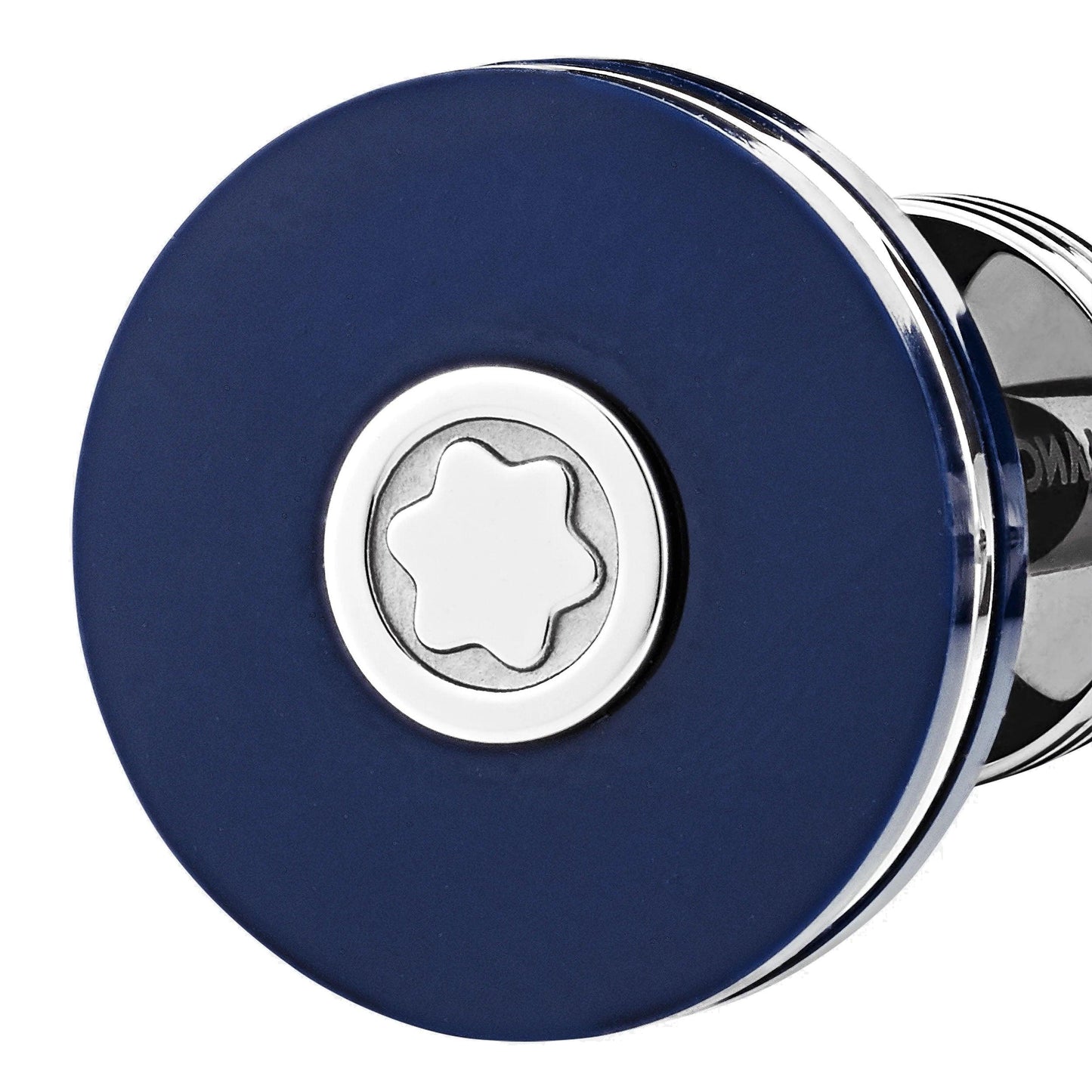 Montblanc 蓝色树脂圆形精钢袖扣 123812