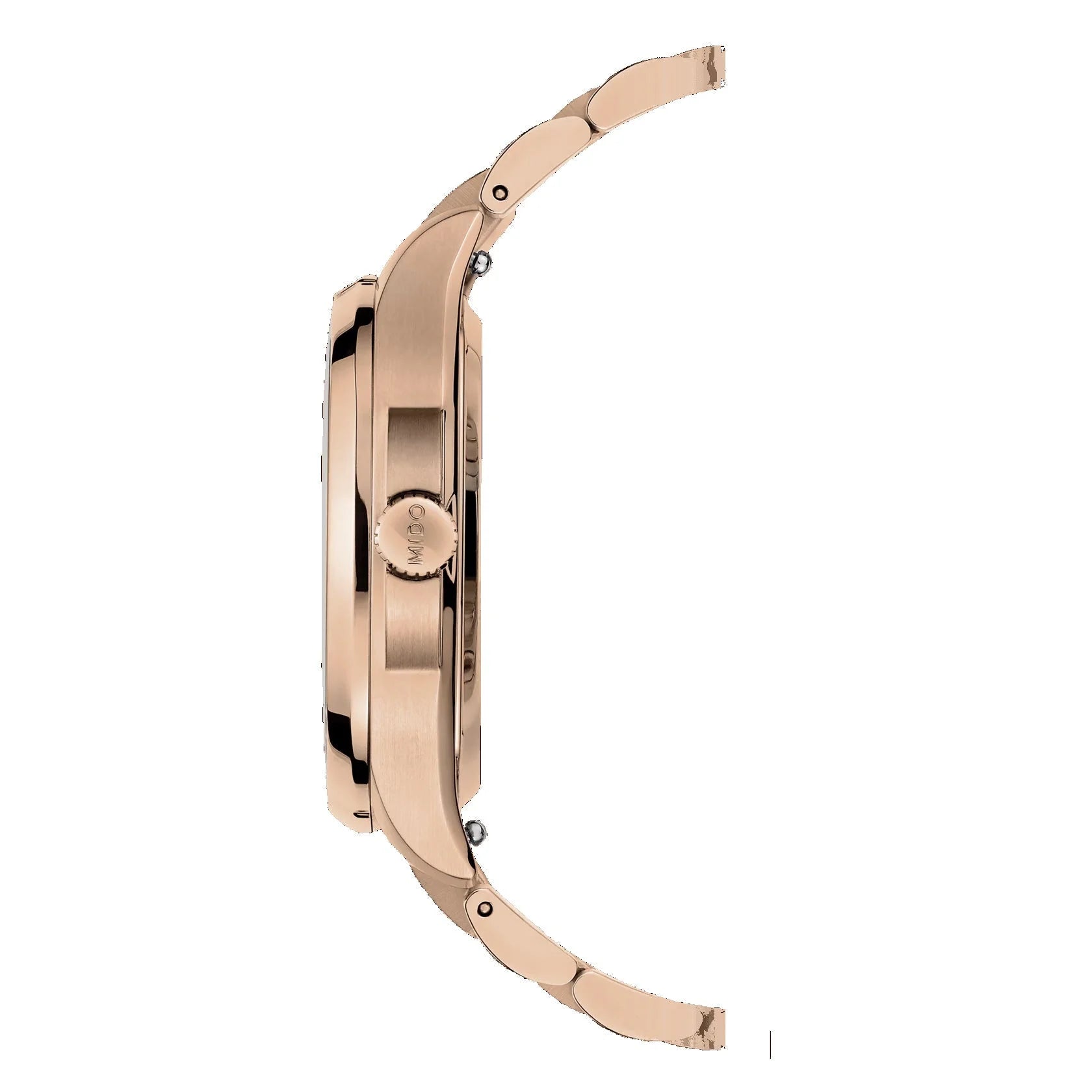 Orologio mido multifort tv 35mm marrone con diamanti e bracciale acciaio finitura pvd oro rosa elegante e automatico