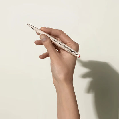Montblanc penna a sfera in argento con incisioni e dettaglio rosso clip modello olympic heritage chamonix